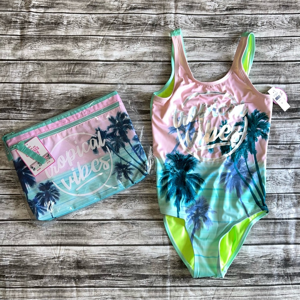Justice girls bathing suit size 14 with matching bag